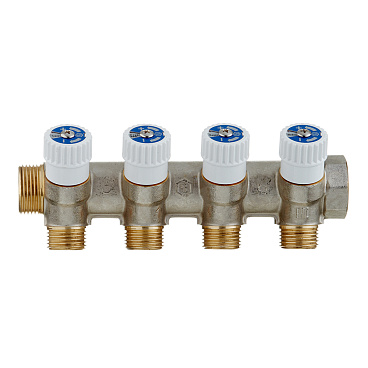 Коллектор Stout 3/4 ВР(г) х 4 выхода 1/2 НР(ш) х 3/4 НР(ш) регулируемый (SMB 6851 341204)