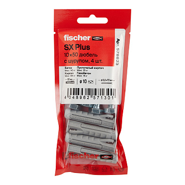 Дюбель распорный Fischer SX PLUS 10x50 мм нейлон с шурупом (4 шт.)