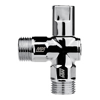 Кран шаровой латунный MPF 1/2 НР(ш) х 1/2 НР(ш) к бытовой технике хром мини с отражателем угловой ГОСТ Р 59553-2021 (ИС.081199)