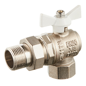 Кран шаровой латунный Valtec Base 3/4 ВР(г) х 3/4 НР(ш) бабочка с полусгоном угловой (VT.228.NW.05)