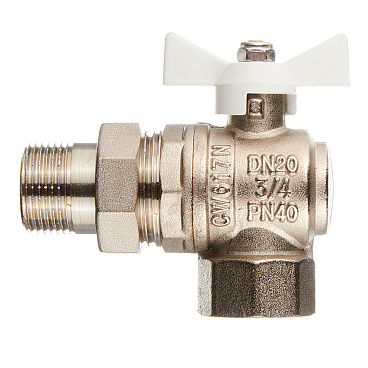 Кран шаровой латунный Valtec Base 3/4 ВР(г) х 3/4 НР(ш) бабочка с полусгоном угловой (VT.228.NW.05)