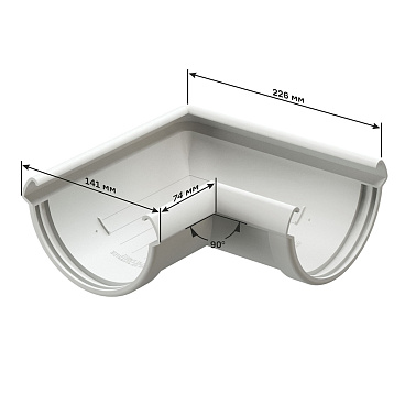 Угол желоба Docke Lux пластиковый d140 мм 90° пломбир RAL 9003
