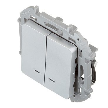 Выключатель Legrand Inspiria двухклавишный встраиваемый алюминий с подсветкой (673632)