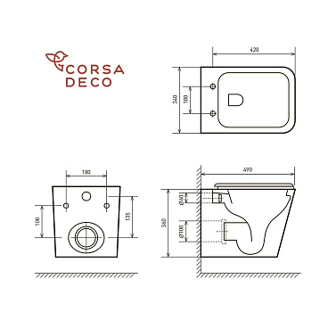 Комплект инсталляции Cersanit Vector с унитазом Corsa Deco ТX и сиденьем дюропласт микролифт