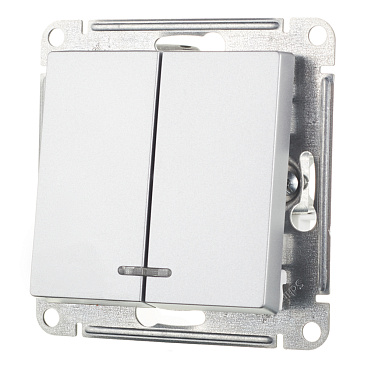 Выключатель Systeme Electric AtlasDesign двухклавишный встраиваемый алюминий с подсветкой (ATN000353)