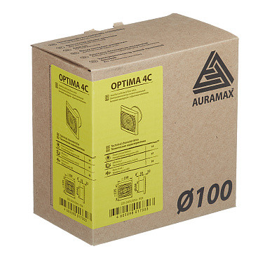 Вентилятор осевой Auramax Optima с обратным клапаном 150х150 мм d100 мм белый