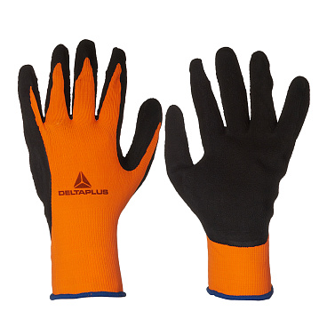 Перчатки полиэстеровые 13 нитей с латексным обливом Delta Plus VV733 черно-зеленые XL