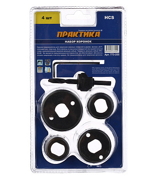 Набор коронок Практика (773-255) по дереву d32-54 мм с переходником (4 шт.)