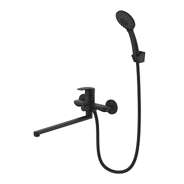 Смеситель для ванны Milardo Rora черный однорычажный с длинным изливом с лейкой (RORBL00M10)