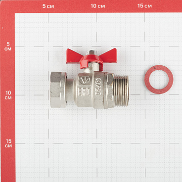Кран шаровой латунный Valtec 1 ВР(г) х 1 НР(ш) проходной бабочка с накидной гайкой прямой (VT.260.N.0606)