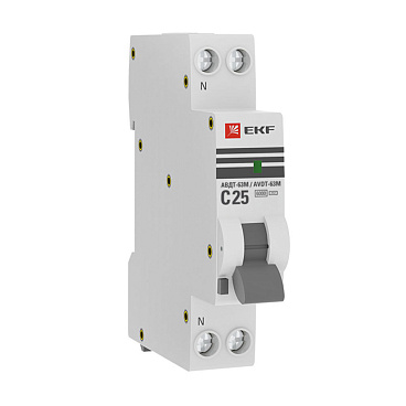 Автомат дифференциальный EKF PROxima АВДТ-63М 25А 1P+N тип AC 30 мА 6 кА (DA63M-25-30)