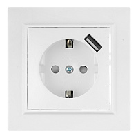Розетка EKF Минск встраиваемая белая с заземлением с USB-А (ERR16-028-100-USB)