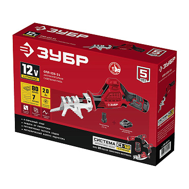 Пила сабельная аккумуляторная Зубр СПЛ-125 12 В 2 Ач Li-Ion с АКБ и ЗУ (СПЛ-125-21)