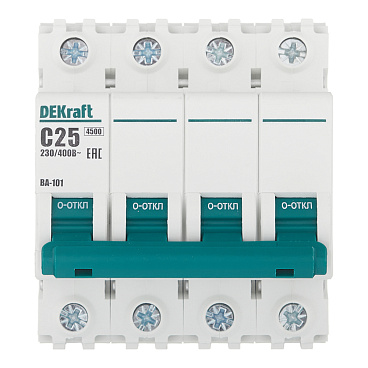 Автоматический выключатель модульный Dekraft BA-101 4Р 25А тип C 4,5 кА 230/400 В (11092DEK)