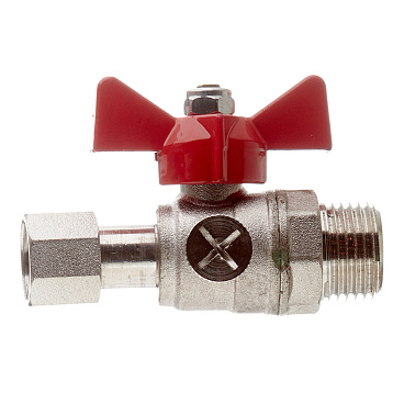 Кран шаровой латунный Valtec 1/2 НР(ш) х 3/8 ВР(г) для подключения манометра проходной бабочка прямой (VT.806.N.0403)