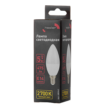 Лампа светодиодная Hesler E14  2700К 5 Вт 475 Лм 230 В свеча матовая