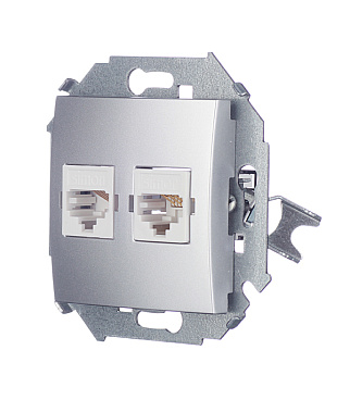 Розетка компьютерная/ телефонная Simon 15 встраиваемая алюминий RJ11/ RJ45 (1591590-033)