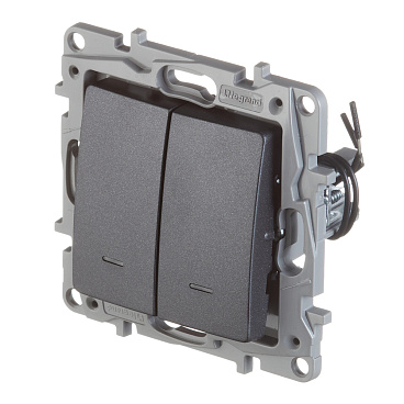 Выключатель Legrand Etika двухклавишный встраиваемый антрацит с подсветкой (672604)