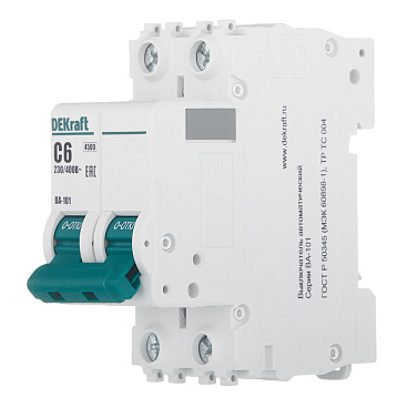 Автоматический выключатель модульный Dekraft BA-101 2P 6А тип C 4,5 кА 230/400 В (11064DEK)