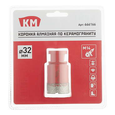 Коронка алмазная КМ (666166) по керамограниту d32 мм для УШМ