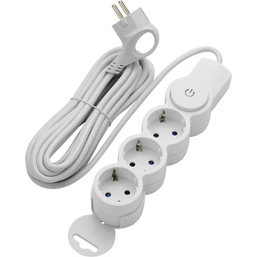 Удлинитель Düwi 3 розетки 5 м ПВС 3х0,75 кв.мм 10 А 2,2 кВт с кнопкой белый (32009 0)