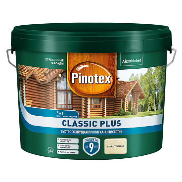 Антисептик Pinotex Classic Plus 3 в 1 декоративный для дерева ель натуральная 9 л