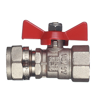 Кран шаровой латунный Valtec 16 обж(ц) х 1/2 ВР(г) для металлопластиковых труб бабочка прямой (VT.342.N.1604)