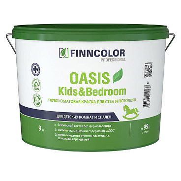 Краска моющаяся Finncolor Oasis Kids&Bedroom глубокоматовая база A белая 9 л
