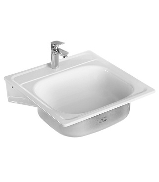 Мойка для кухни 50х50х16 см подвесная с кронштейнами эмалированная (1701)