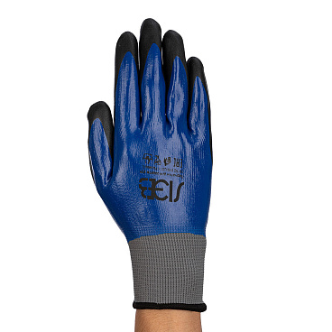 Перчатки полиэстеровые 2 нити с нитриловым обливом водонепроницаемые ЛЭВ черно-синие 10 (L)