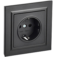 Розетка IEK Brite встраиваемая черная с заземлением со шторками (BR-R14-16-K02-F)