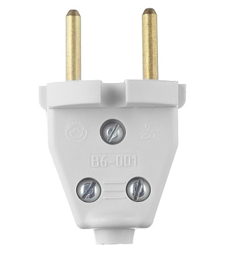 Вилка прямая без заземления 6 А 220 В белая (0103-00011)