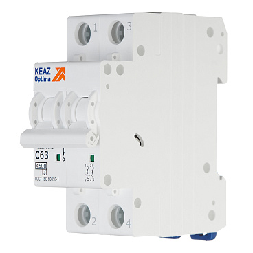 Автоматический выключатель модульный КЭАЗ OptiDin BM63 2P 63А тип C 4,5 кА 230/400 В (326809)