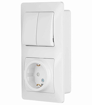 Блок выключатель и розетка Systeme Electric Glossa двухклавишный встраиваемый белый со шторками (GSL000174)