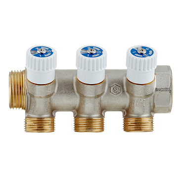 Коллектор Stout 1 ВР(г) х 3 выхода 3/4 НР(ш) ЕК х 1 НР(ш) регулируемый (SMB 6851 013403)