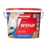Краска моющаяся Parade W3 Интерьер база А белая 9 л