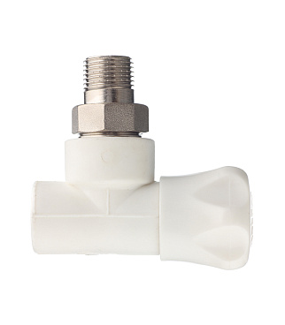 Клапан полипропиленовый Valtec 20 мм х 1/2 НР(ш) для радиатора с американкой угловой (VTp.718.V.02004)