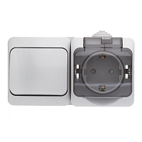 Блок переключатель и розетка Systeme Electric Этюд одноклавишный накладной серый (BPA16-246C)