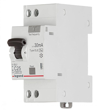 Автомат дифференциальный Legrand RX3 25А 1P+N тип AC 30 мА 6 кА (419401)