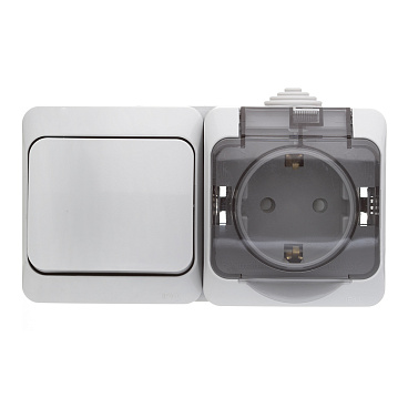 Блок переключатель и розетка Systeme Electric Этюд одноклавишный накладной серый (BPA16-246C)