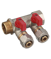 Коллектор 3/4 ВР(г) х 2 выхода 16 обж(ц) х 3/4 НР(ш) с шаровыми кранами (C2MP3416/17359)