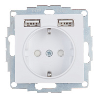 Розетка Systeme Electric AtlasDesign встраиваемая белая с заземлением 2хUSB-А (ATN000130)