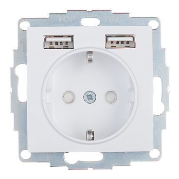 Розетка Systeme Electric AtlasDesign встраиваемая белая с заземлением 2хUSB-А (ATN000130)