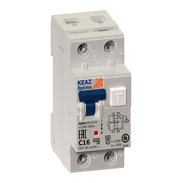 Автомат дифференциальный КЭАЗ OptiDin D63 10А 1P+N тип A 30 мА 6 кА (333141)
