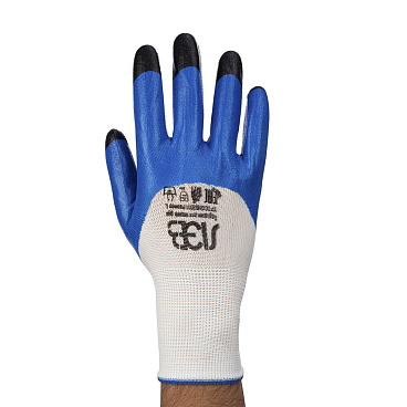 Перчатки полиэстеровые 2 нити с двойным латексным обливом тактильные ЛЭВ сине-черные 10 (L)