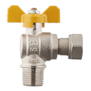 Кран шаровой газовый Tiemme 1/2 ВР(г) х 1/2 НР(ш) бабочка угловой