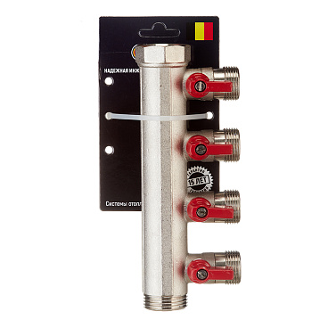 Коллектор Henco 1 ВР(г) х 4 выхода 3/4 НР(ш) ЕК х 1 НР(ш) с шаровыми кранами (VB060504-ROOD)