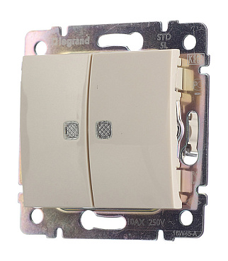 Выключатель Legrand Valena двухклавишный встраиваемый слоновая кость с подсветкой (695630)