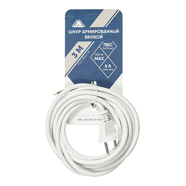 Шнур сетевой с вилкой 3,0 м ПВС-ВП 2х0,75 кв.мм 10 А Партнер-Электро белый (ЦБ-00013566/4511)