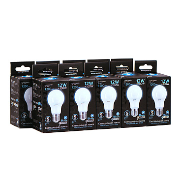 Лампа светодиодная Gauss E27 4100К 12 Вт 1200 Лм 150-265 В груша A60 матовая (10 шт.)